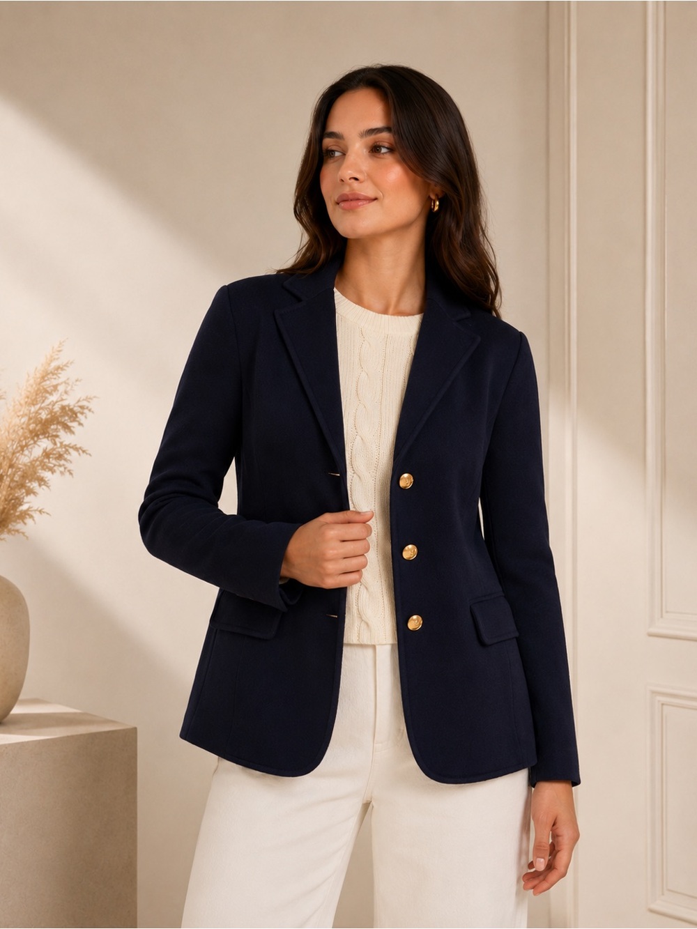 NEW - Lauren Ralph Lauren Navy Cotton Blend Gold Button Blazer Size S